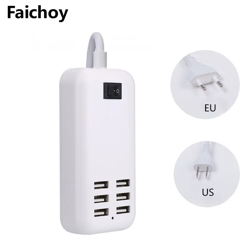 Faichoy EU/US 3а штепсельная розетка док-станция для быстрой зарядки удлинитель, адаптер питания для сотового телефона планшета хорошее Зарядное устройство USB концентратор 6 портов
