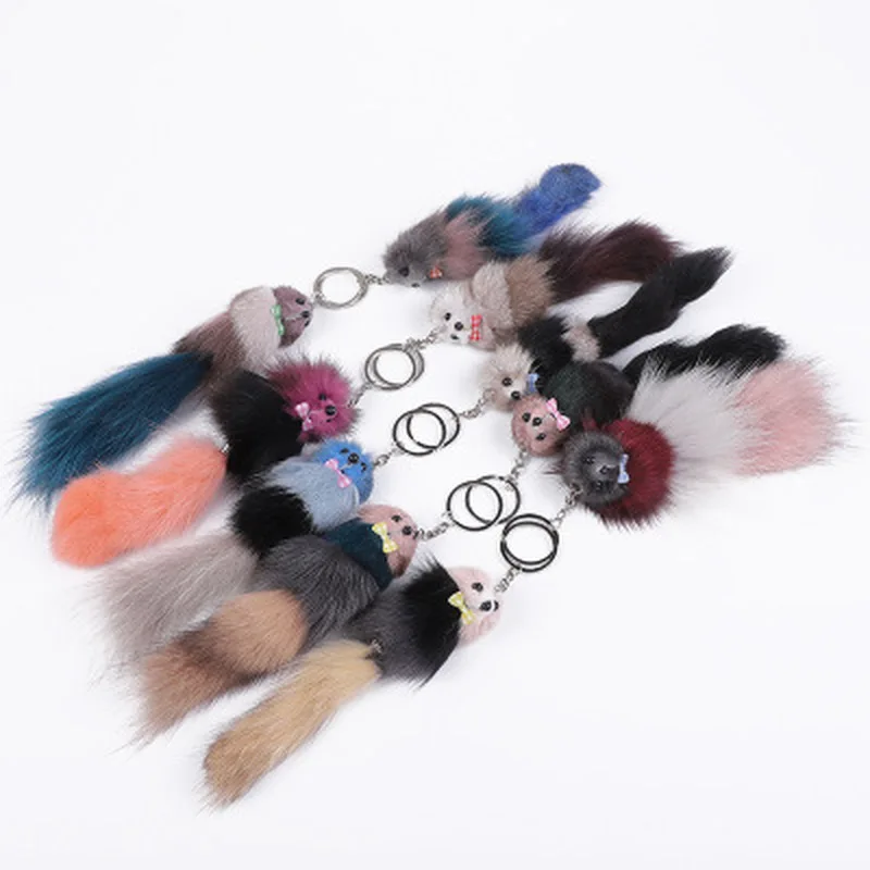 

Pompom Keychain Fox Cat Dog Women's Bags Key Ring Handmade Accrssories Keychains Pendants Charming Suspension Decoration