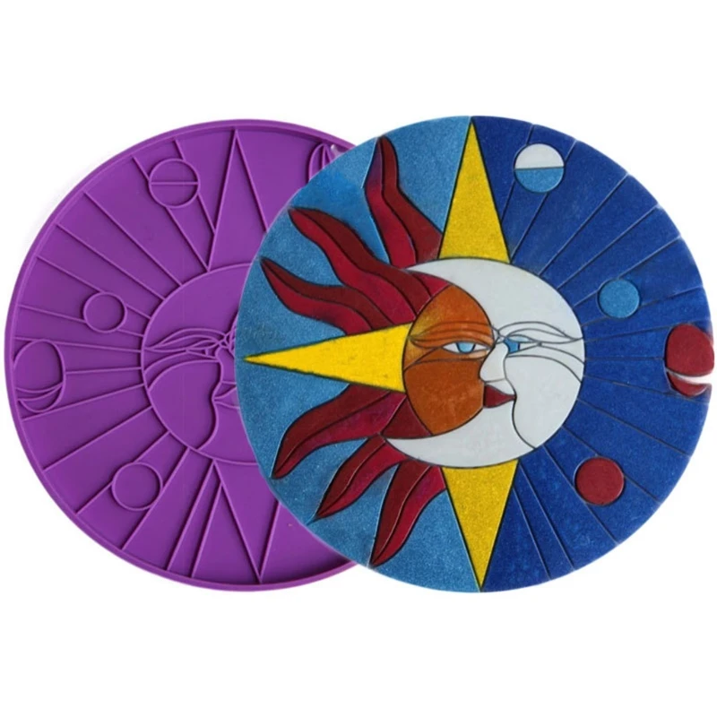 

Crescent Moon and Sun Coaster Resin Mold Line Art Decorative Plate Resin Mold Sun with Star Face Tea Mat Silicone Molds