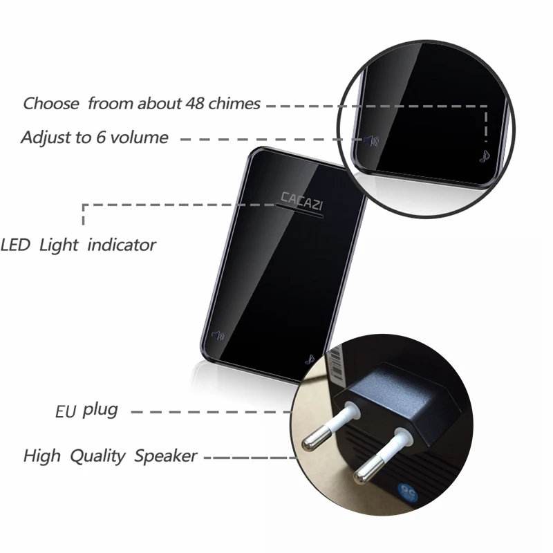 CACAZI автономный беспроводной дверной звонок без батареи Водонепроницаемый