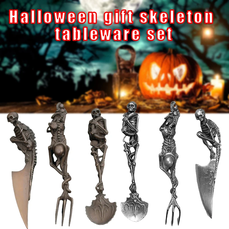 

Halloween Gift Skeletal Cutlery Sets Metal Tableware Holiday Party Desktop Decoration B1