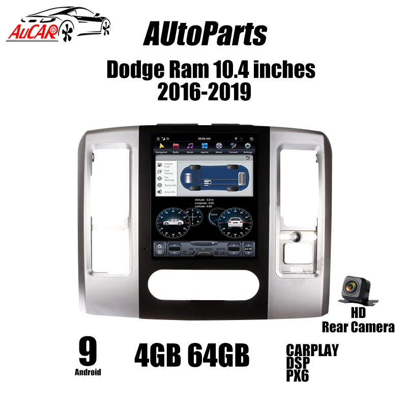 

Kukuz 10.4" Multimedia Player GPS Navigation for Dodge Ram 2011-16 Android 9.0 Car Radio Tesla Screen Style Headunit Stereo
