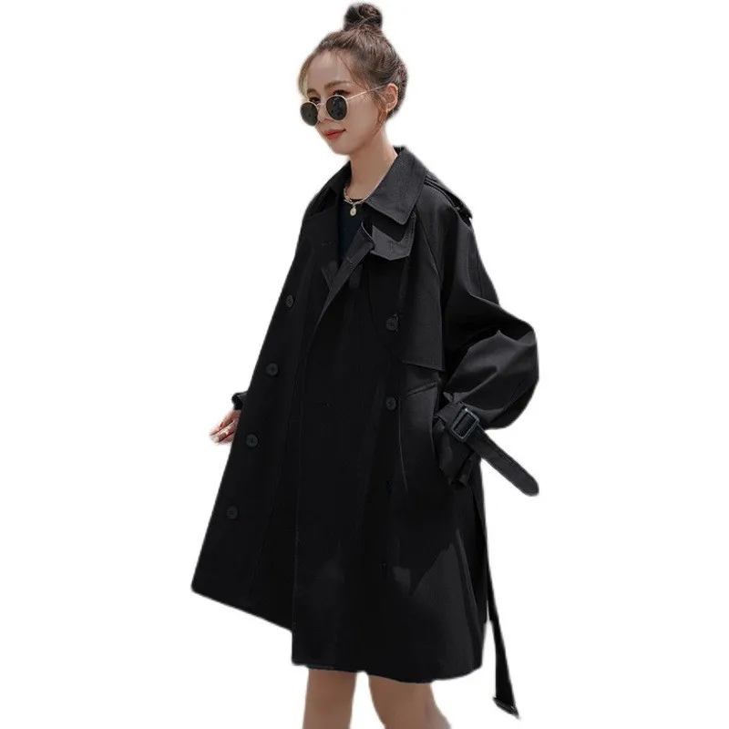 

Temperament Double breasted Windbreaker Women's Spring Autumn 2021 New Korean Style Waist Short Trench Coats Girls Outerwear 601
