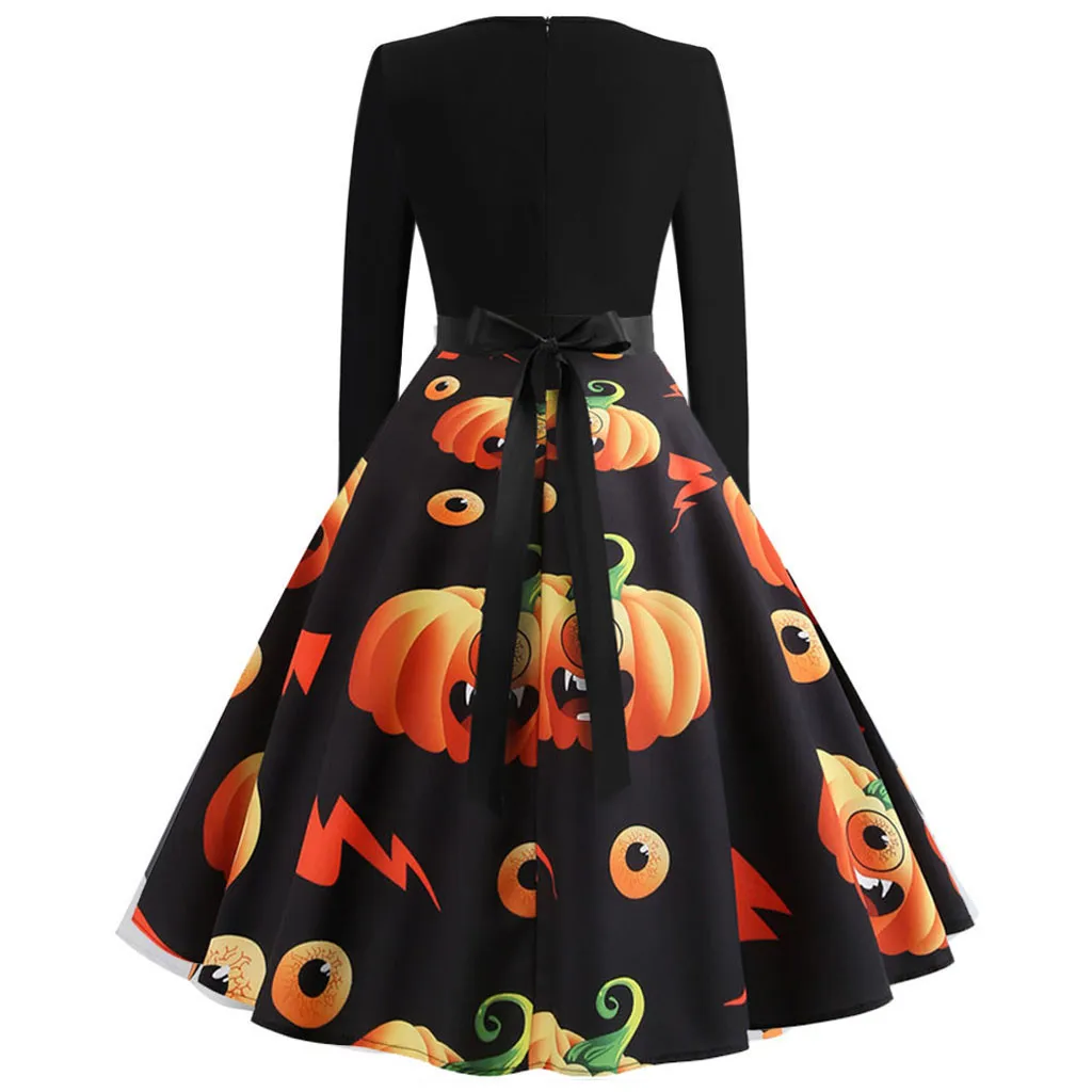 Новинка осени 2019 женское винтажное вечернее платье с длинным рукавом на Хэллоуин