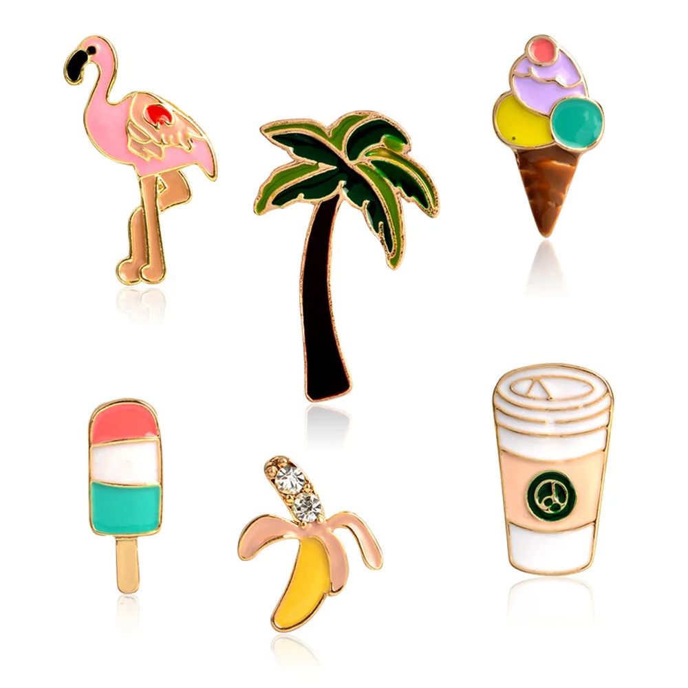

The New Summer Amorous Feelings Of Coconut Trees Fire Bird Coffee Cup Fun Drip Pin Badge Women Jewelry Gifts
