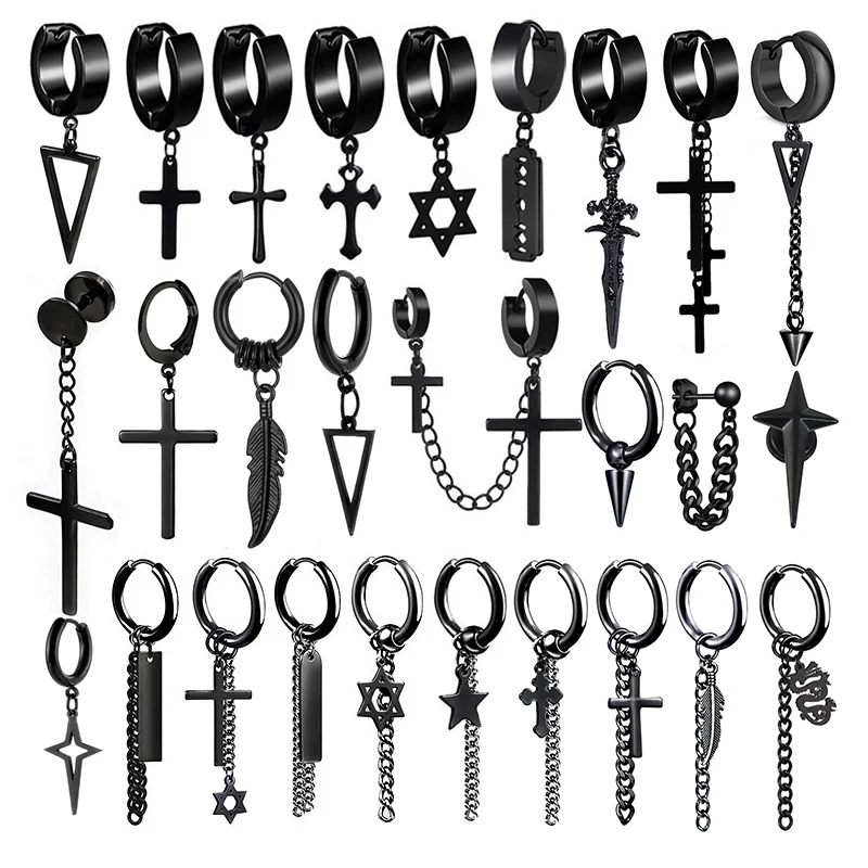 

1 Pair Punk Stainless Steel Pendant Earrings For Men/Women Popular Style Collection Ear Buckle Hip hop Gothic Jewelry Best Gifts