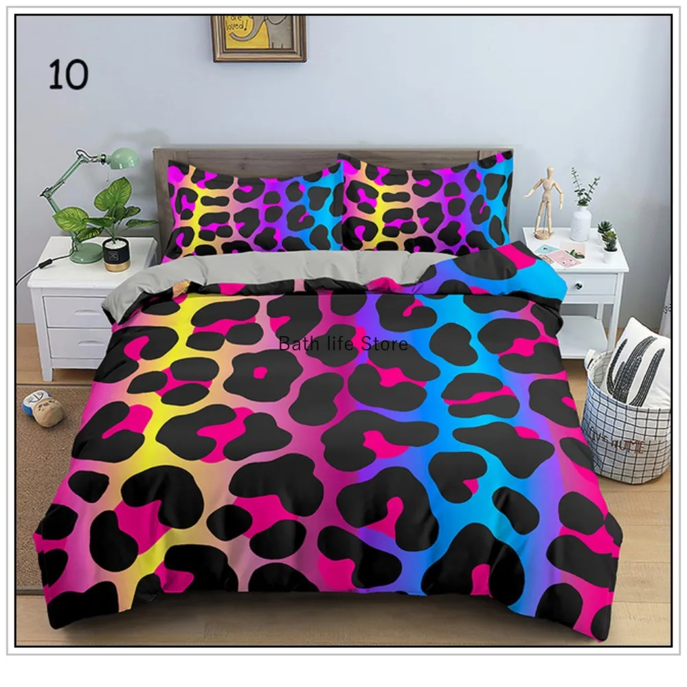 

Fashion Colorful Leopard Bedding Set Queen Soft Bedclothes Twill Bohemian Print Duvet Cover with Pillowcases 2/3pcs Bed Bedlinen