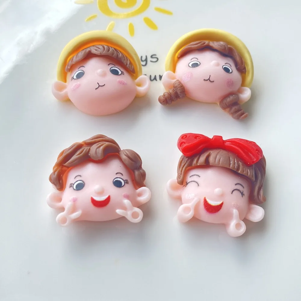 

10Pcs Resin Lovely Little Girl Boy Head Flatback Cabochon Scrapbooking for Phone Decor Kawaii DIY Embellishments Accessories