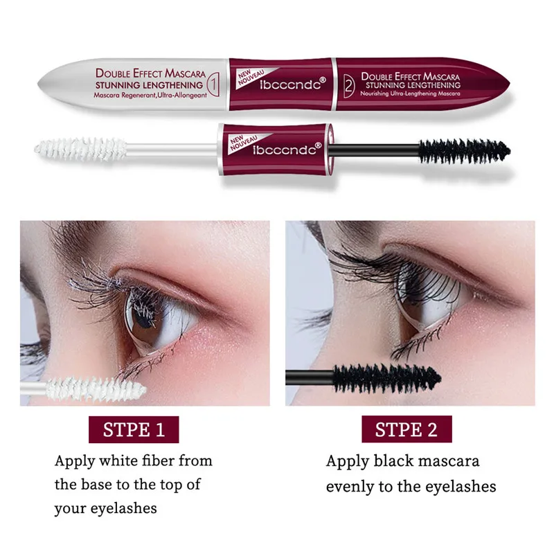 New Double Headed 4D Curly Mascara Cream White Black Smudgeproof Silk Fiber Makeup Eyelash Extension Waterproof Women Cosmetics |