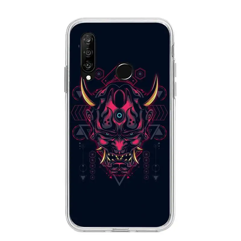 Чехол Samurai Oni для телефона Huawei P20 P40 Lite P30 Pro P Smart 2019 Nova 3e 6 Se силиконовый прозрачный