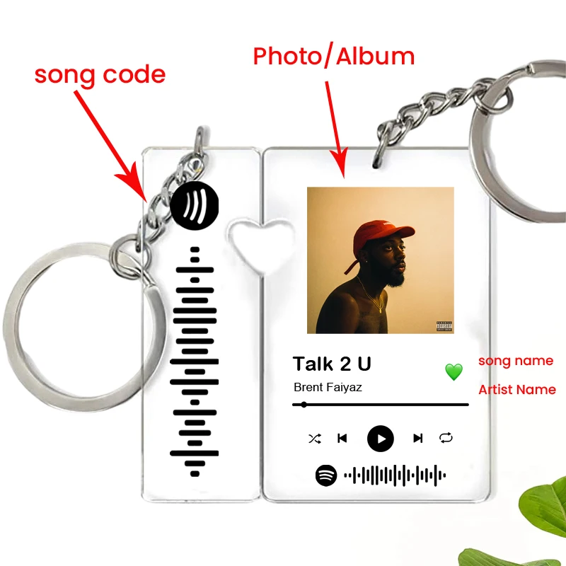 2 шт. Персонализированная пара брелок по индивидуальному заказу музыка Spotify код