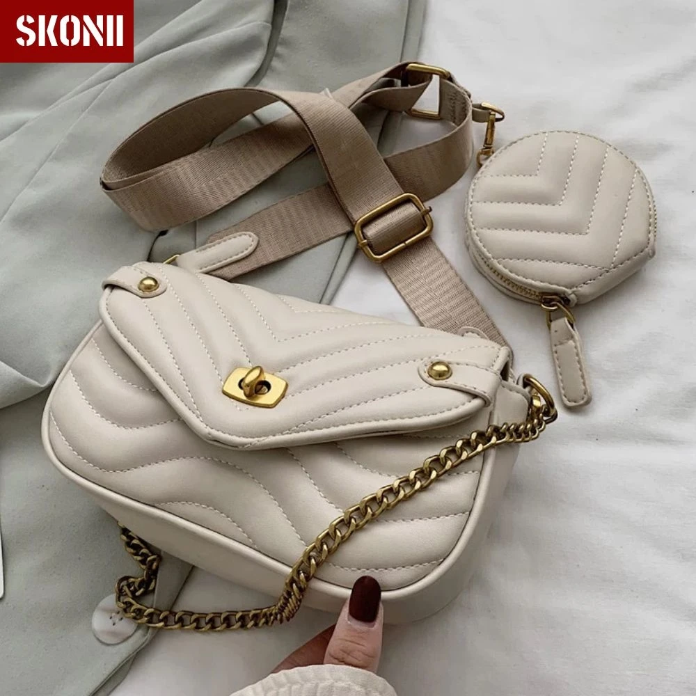 

Fashion Women Crossbody Bag Luxury Beige PU Leather Shoulder Bag