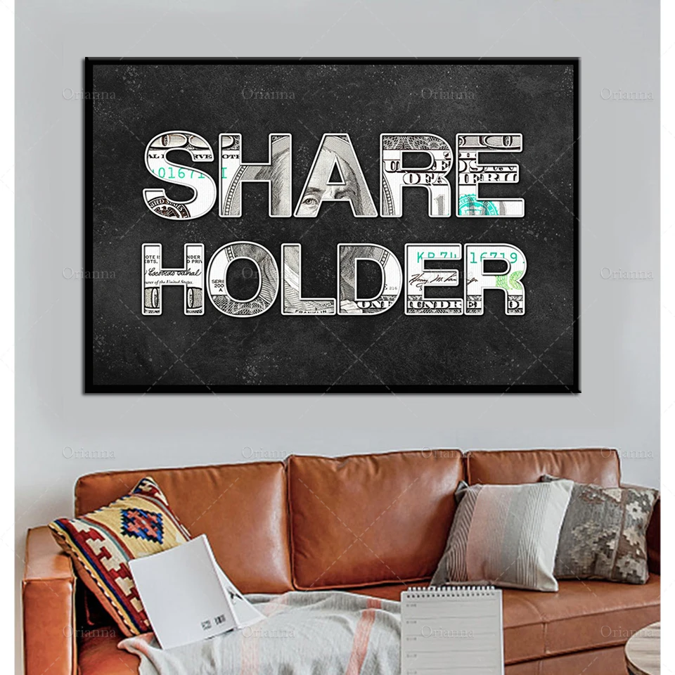 

Share Holder Dollar Trading/Market Quote Inspirational Framed Canvas Wall Art Poster Print Home/Office Room Decor Gift