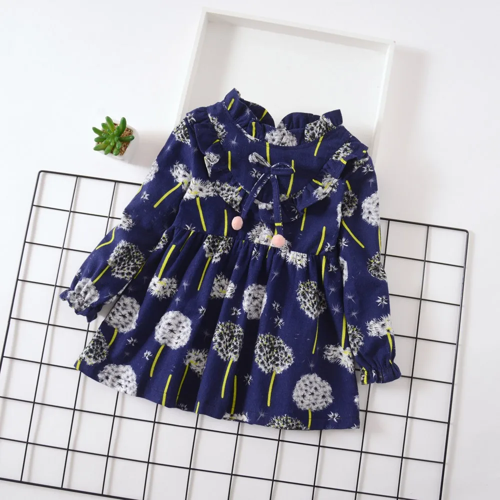 2019 Fashion Hot Sale Children's Long Sleeve Flower Print Princess Dress Baby Girl Floral платье 40* | Детская одежда и