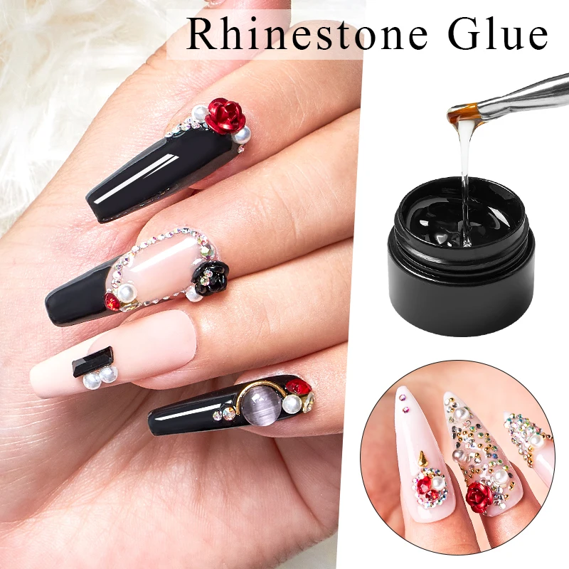 

MEET ACROSS Nail Rhinestone Gel Glue Set with Nail Brush Super Sticky Adhesive Glue For Nail Art Crystal Gem Jewelry Decoration
