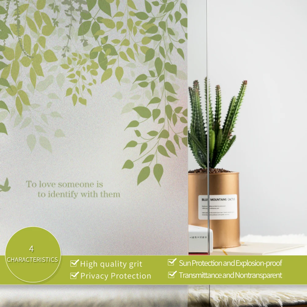 Антистатическая липкая оконная пленка DICOR с листьями матовая непрозрачная