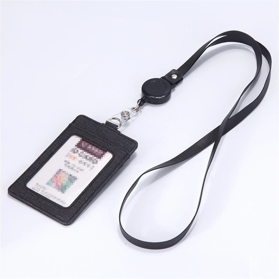 Выдвижной Lanyards держатель удостоверения личности кожа Porte Bus чехол скольжения для мужчин женщин банк держатель кредитной карты держатель карты