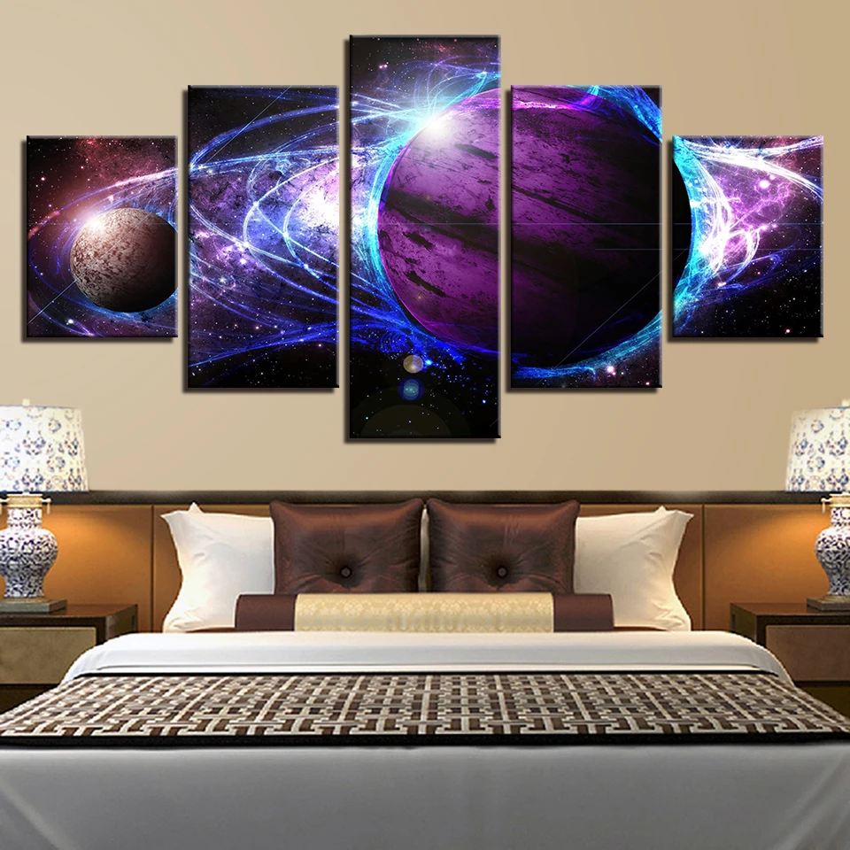 Spaceman Earth Jupiter Venus Sun Moon Universe 5 Piece Wall Pictures For Living Room Canvas Painting Art Home Decor Abstract 127 | Дом и сад