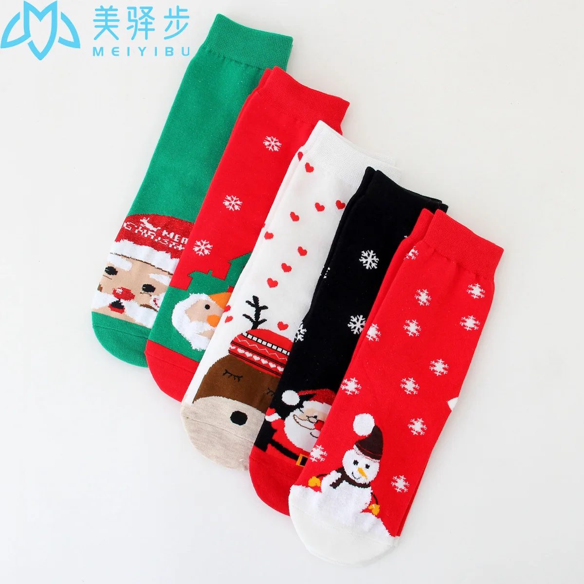 12 Pairs Per Set Winter Christmas Stocking Cartoon Santa Claus Elk Stockings Lovely Holiday Gift Socks