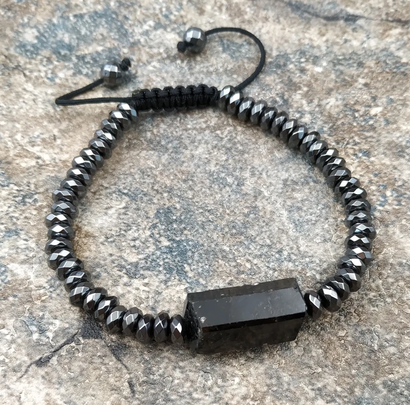 Браслет из натурального черного турмалина черный гематит бусины Рондель