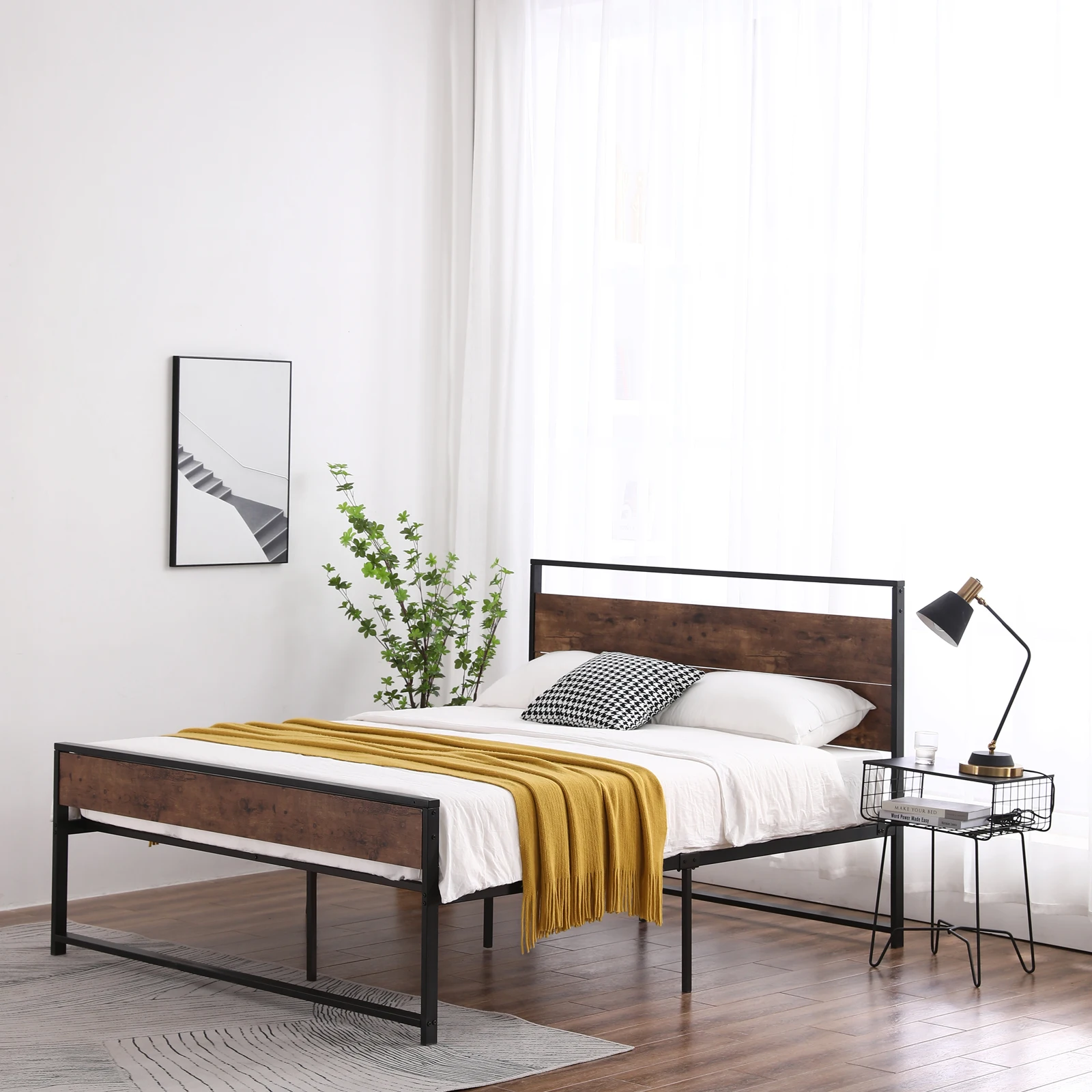

Black Iron Bed Queen Full Twin Sleeping Room Web Celebrity Double Single Beds Frame Modern Simple Bedroom Furnitures Home Foot