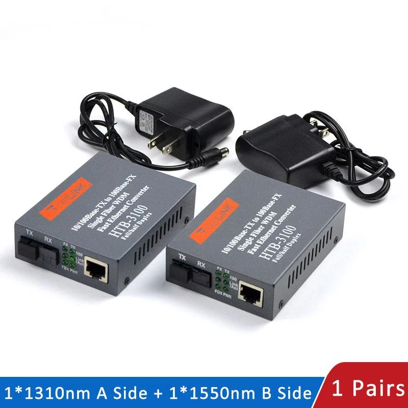 

1 Pair Media Converter HTB-3100 Fiber Optical Single Mode Single Fiber SC Port 20KM External Power Supply 10/100M