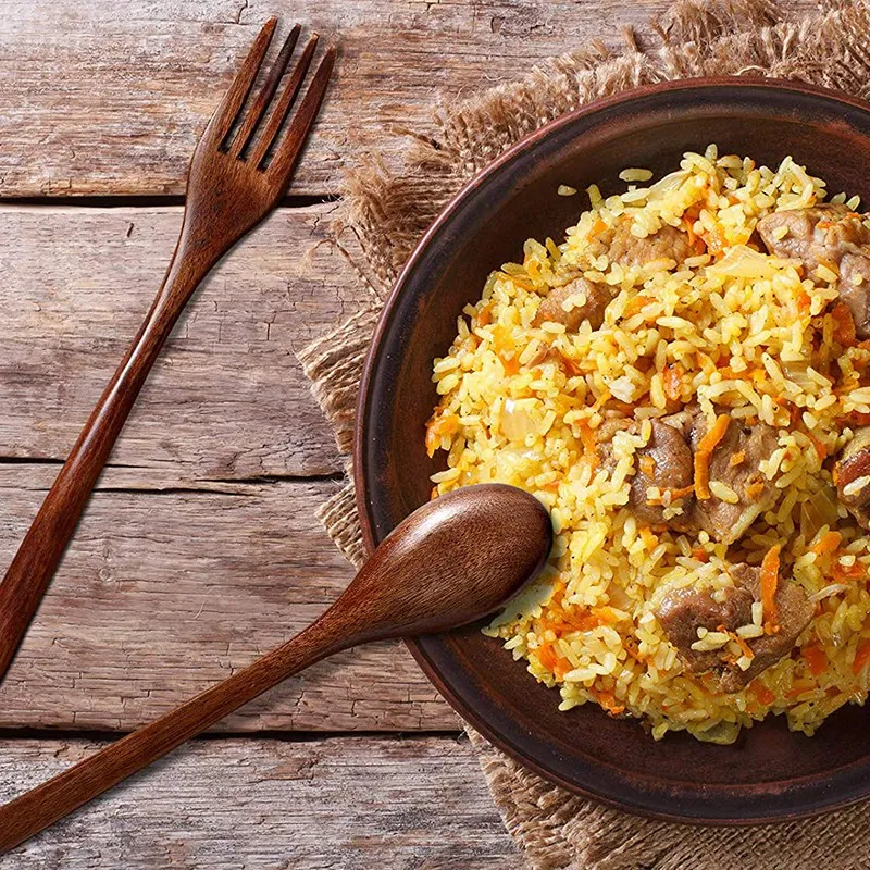 Набор деревянных ложек и вилок комплект японской посуды ручной работы из 16 | Дом