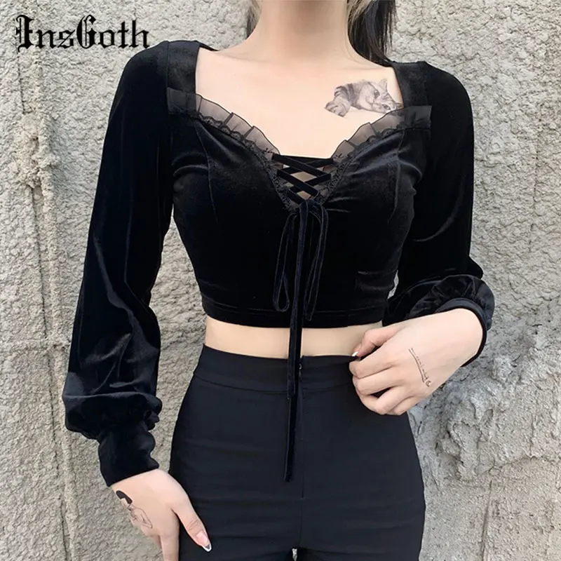 NsGoth Готический бандажный черный топ Готическая Эстетическая Сексуальная