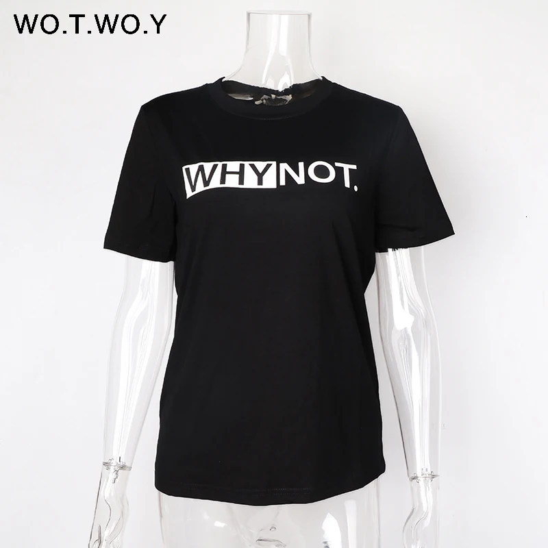 WOTWOY забавная футболка с буквами Женская хлопковая летняя футболка с принтом повседневные топы футболки женские с коротким рукавом женские белые черные красные футболки