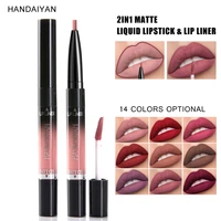 hot handaiyan two in one double headed does not fade lip gloss 14 color non stick cup lip liner makeup cosmetic gift for girl