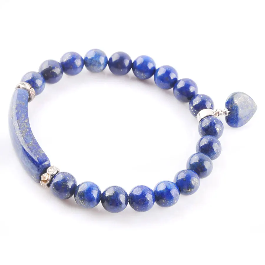 

WOJIAER 10Pcs/lot 8mm Round Beads Wrist Bracelets & Bangles Heart Fitting Natural Lapis Lazuli Gem Stone Couples Jewelry PK3315