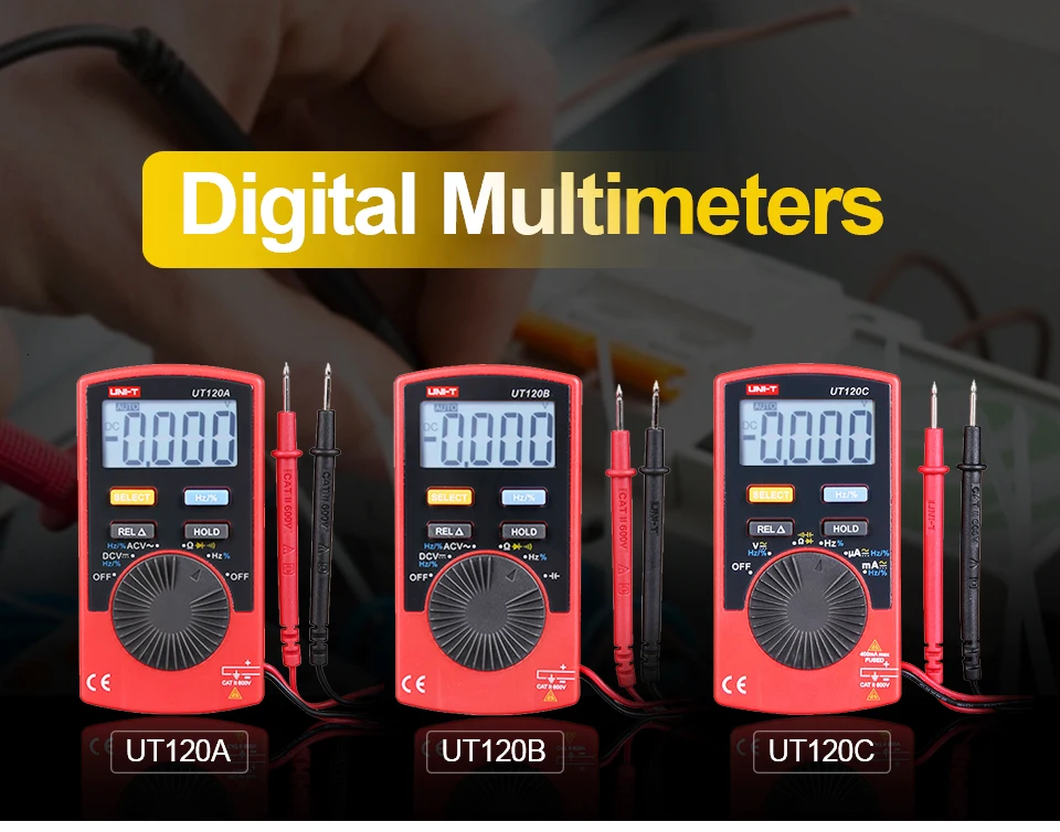UNI-T UT120A/B/C карманный размер тип Цифровые мультиметры 4000 счетчик дисплей Автоматический диапазон непрерывности зуммер DC измерители напряжения тестеры