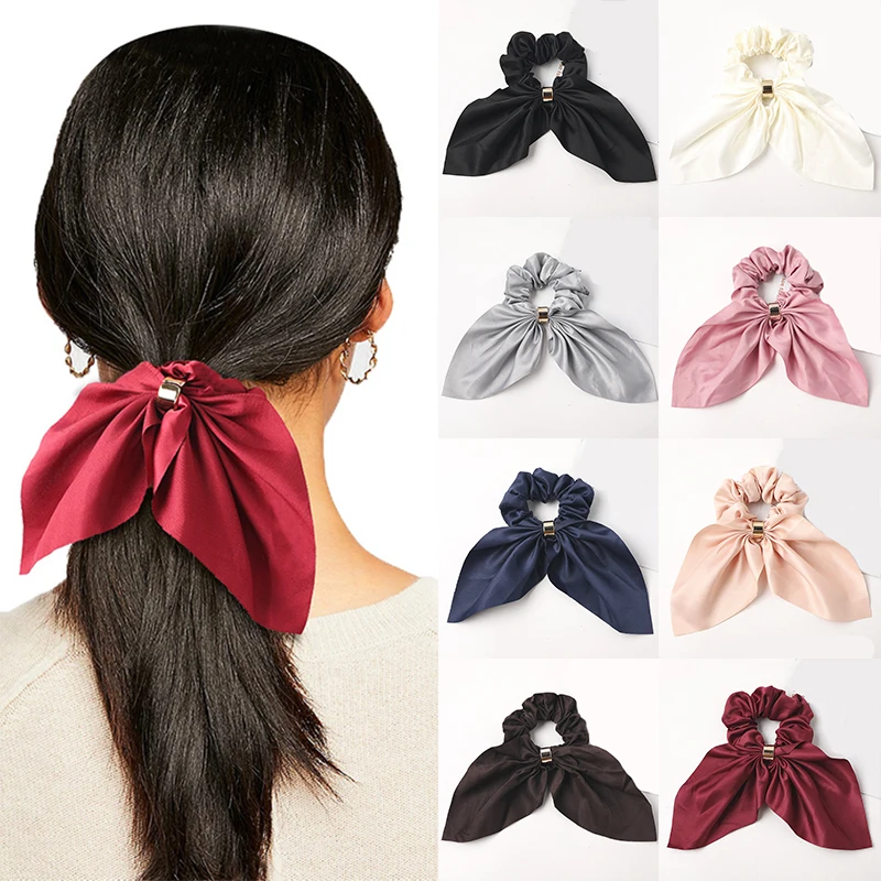 

2020 New Women Hair Bands Headwear Bows Scrunchies satin Ponytail Holder Bow Knot Scrunchy Girls Hair Ties Hair Accessories