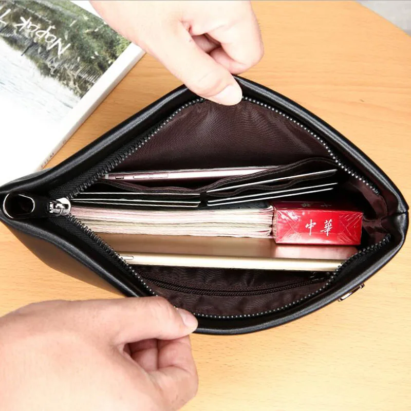 

New Male bag soft Leather Business Envelope Men's Clutch Purse High Quality Handy Bag Large Sizes Men Wrist Wallets