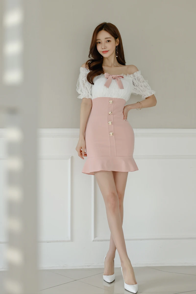 

COIGARSAM Cute Women dress Summer Slash neck Bow Strapless Dresses 5723