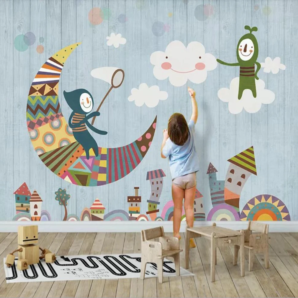 3D обои Milofi на заказ роспись Северный мультфильм деревянная доска фон для детской