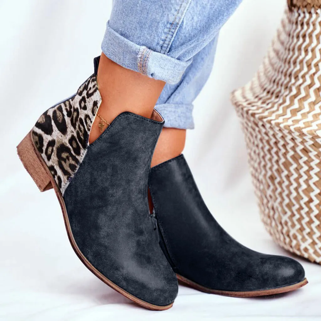 Women's Shoes Autumn Ankle Boots Fashion Flock Zipper Ladies Botas Leopard Print Female High Heels Woman Footwear 2020 New | Обувь