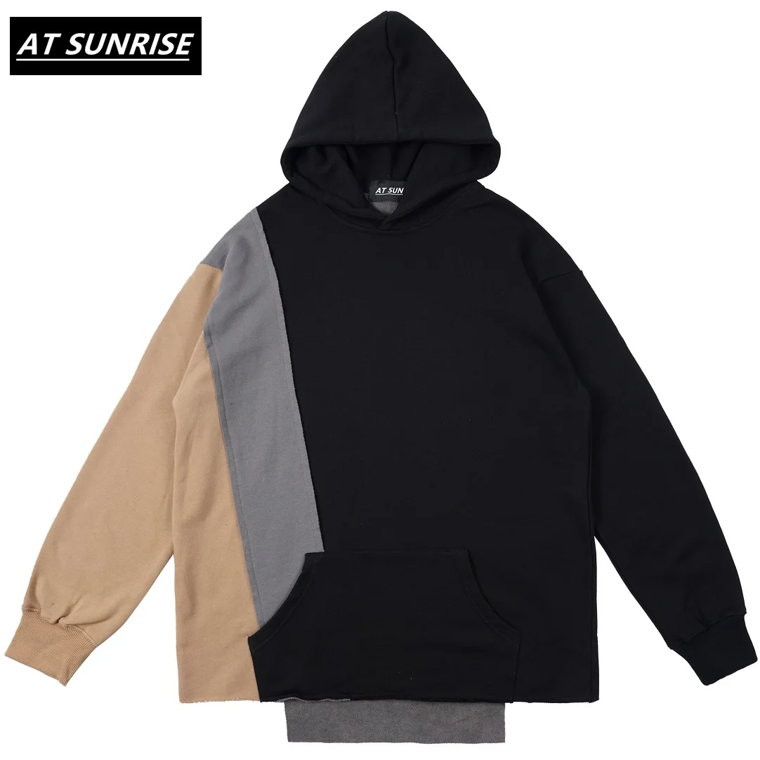 Повседневные Свободные Лоскутные толстовки с капюшоном мужские асимметричным