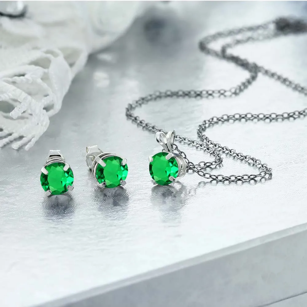GemStoneKing 2 31 Ct 6 мм зеленый нано Изумруд Серьги-гвоздики с подвесками набор твердого