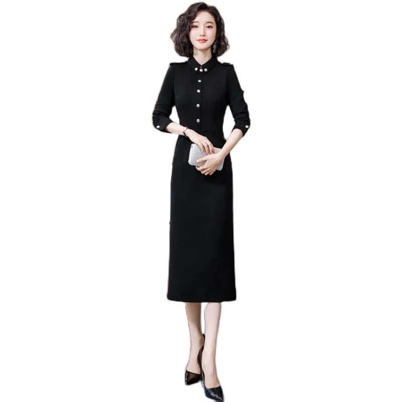 

2020 new Sheath Office Lady Knee-Length Regular Polyester Dress women autumn and winter black
