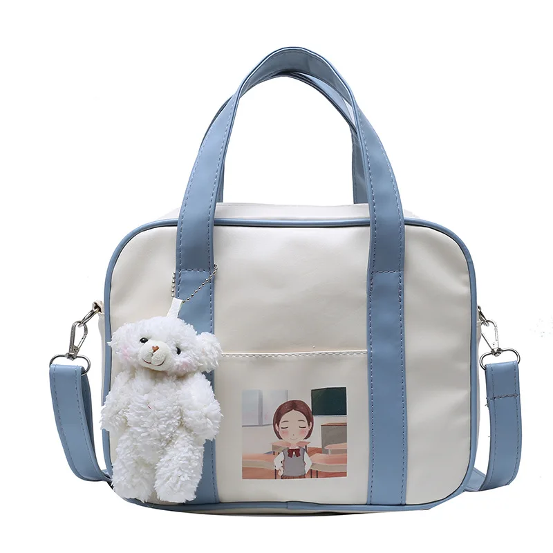 

New women's shoulder bag casual solid color PU cute cartoon pattern small messenger bag simple travel daily girl zipper handbag