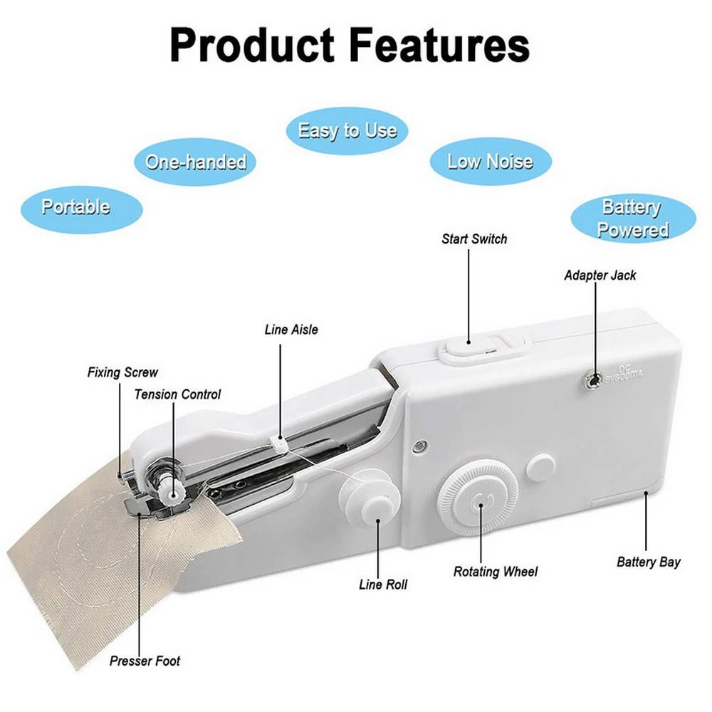 New Portable Sewing Machine Mini Handheld Cordless Electric Stitch Household Tool for Fabric Clothes | Дом и сад