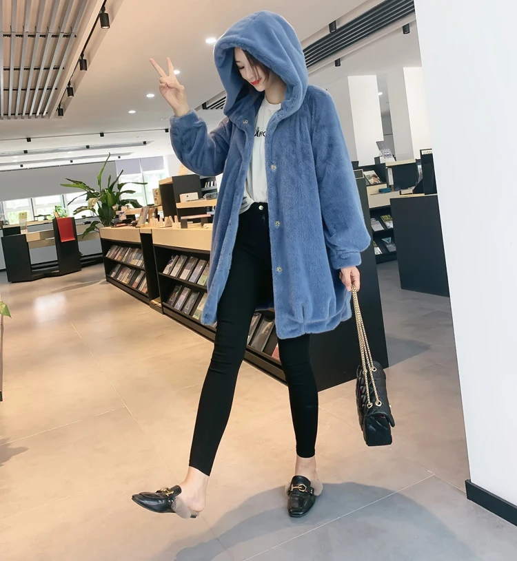 Новинка, зимнее пальто из искусственного меха норки, женское свободное повседневное пальто с мехом больших размеров, плотное теплое длинное пальто, женская куртка с капюшоном, парка, одежда