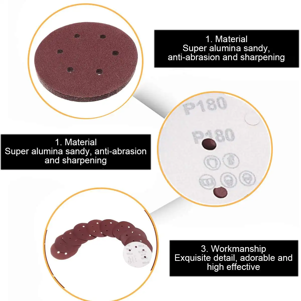 

51pcs/set 150mm Sandpaper 6 Hole 60/80/120/180/240 Grits Sanding Disc Random Orbit Hook Loop Sander Sand Paper Discs Set Grit