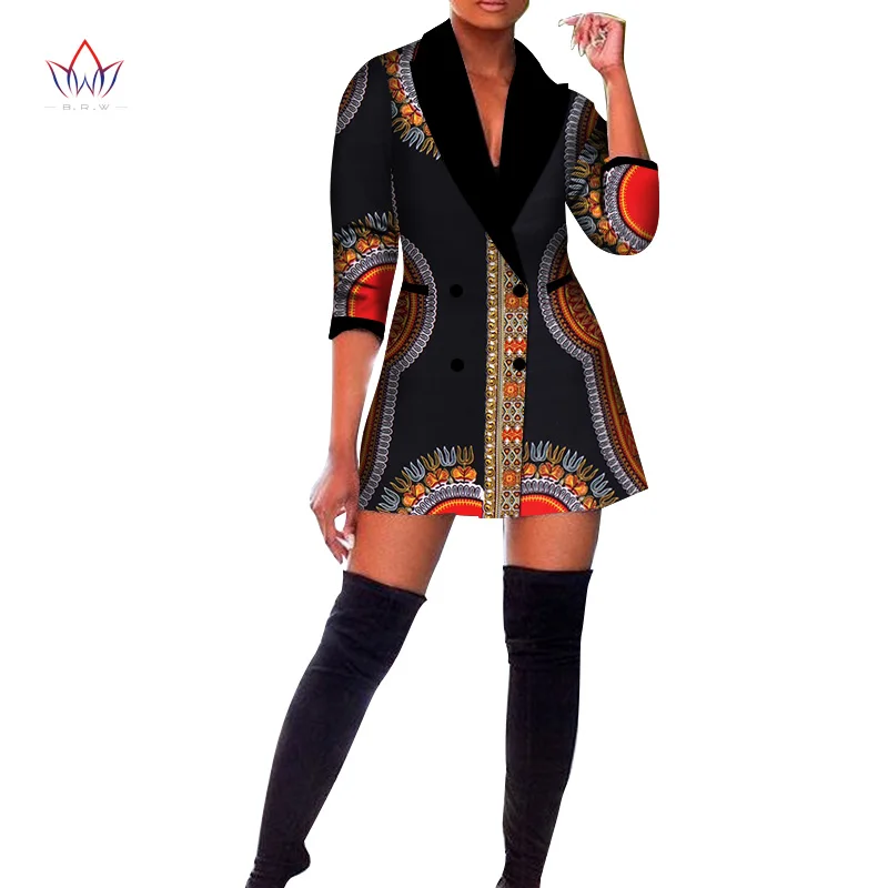 Autumn African Trench Coat for Women Clothing Africa Print Blazer Outfits Dashiki Office Outwear WY5804 | Тематическая одежда и