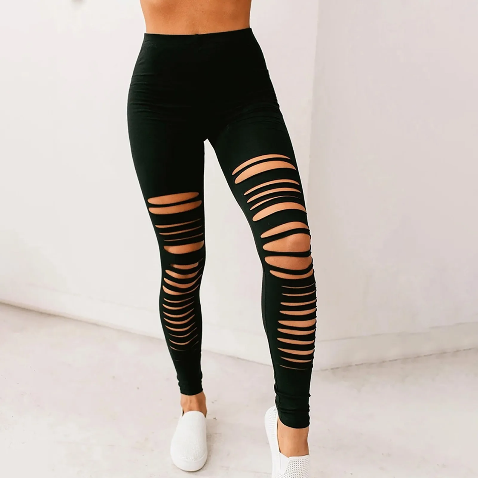 

Pants Yoga Slim Wear Leggings Sports Wowens Stretch High Hole Waist Outer Plus Size Pants