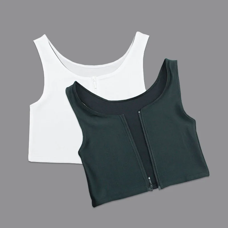 

Corset Flat Breast Binder Zipper Short Corset Les Bra Summer Comfortable Chest Binder Trans Vest S-3XL Crop Tops Bamboo Charcoal