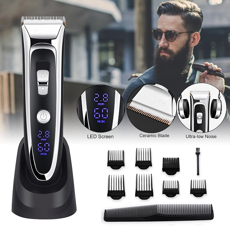 

Professional Hair Clipper Trimmer Electric Hair Cutting Machine Digital LED Screen Rechargeable Barber Tool