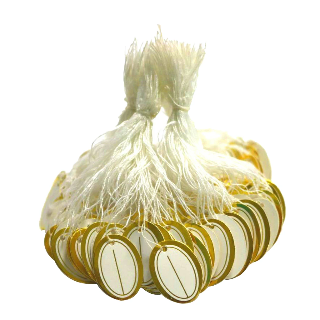 

500Pcs Oval White Paper Clothes Label Price Tags With Tied String Supplies