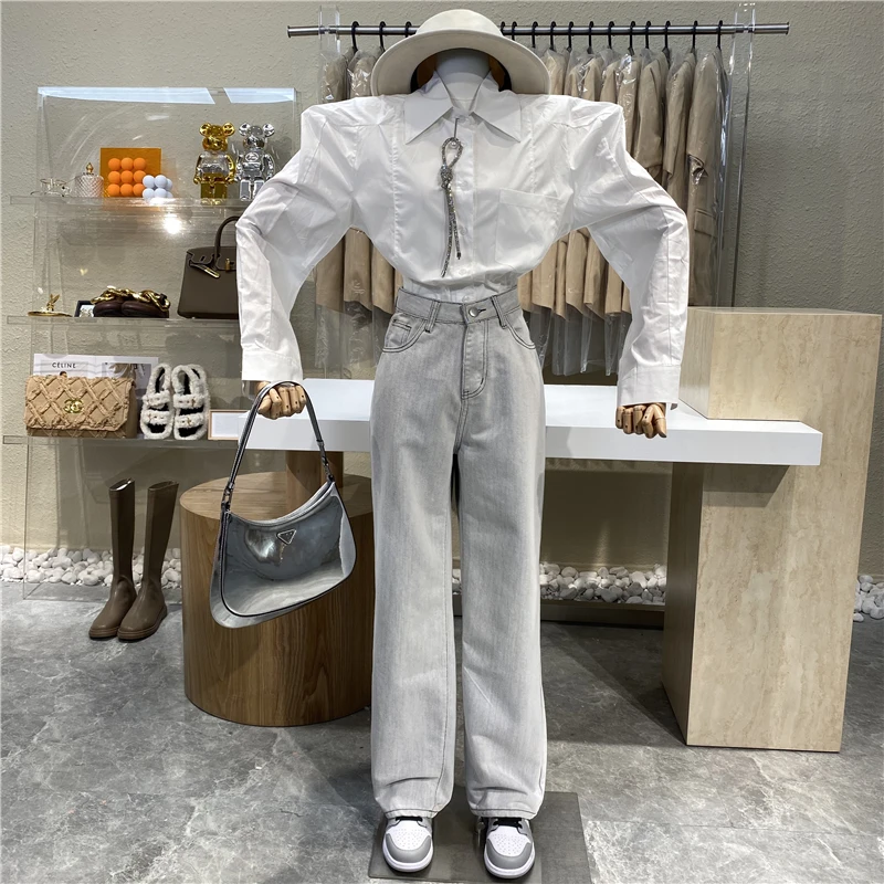 

Niche Design Washed And Polished White High-waist Jeans 2021 Wide Leg Pants With Loose Draping Feel Pants